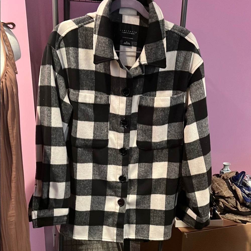 Sanctuary Black and White Buffalo Plaid Button-Up Jacket